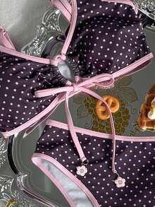 Swim Mod Bộ đồ bơi nữ mùa hè đi biển họa tiết chấm bi, áo bikini cổ yếm buộc dây gợi cảm và quần tam giác - Nhiều màu - Xem 4