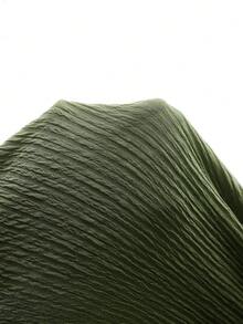 MaterniChic Fashionable & Versatile Textured Asymmetric Neck Metal Buckle Maternity Dress - Army Green - View 8