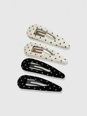 ROMWE Kawaii 4Pcs Fashionable Retro Polka Dot Printed Girl Hairpin Bangs Clip Elegant Style Women's Hair Accessories Suitable For Daily Life And Going Out To Play