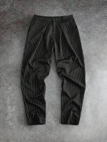 HIMLAND Men's Striped Pleated Casual/Business Suit Pants - Black - View 6