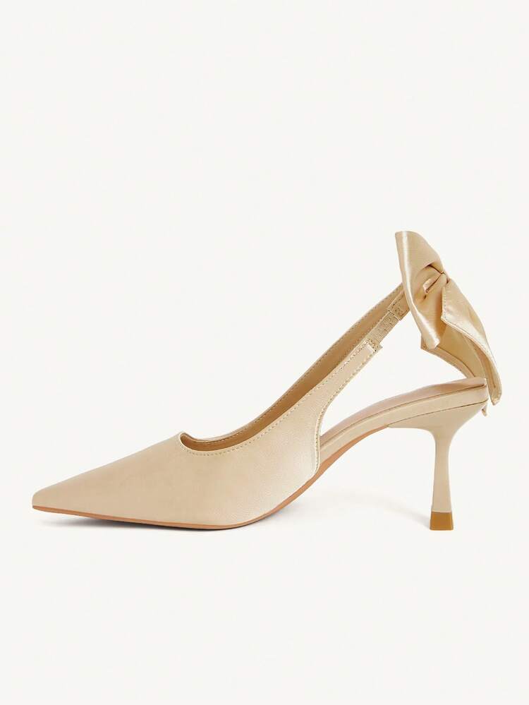 CUCCOO CHICEST Pointed Fashion Versatile Temperament Elegant Fairy Back Bow Satin Apricot Back Empty High Heels