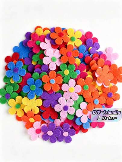 Set van 100 stuks viltbloemen in meerdere kleuren | Zelfklevende applicaties van polyester | Herbruikbaar en met matte afwerking | Ideaal voor stoffen knutselwerkjes, doe-het-zelfprojecten en klasdecoraties | Levendige bloemmotieven voor creatieve expressie, benodigdheden voor het maken van boeketten