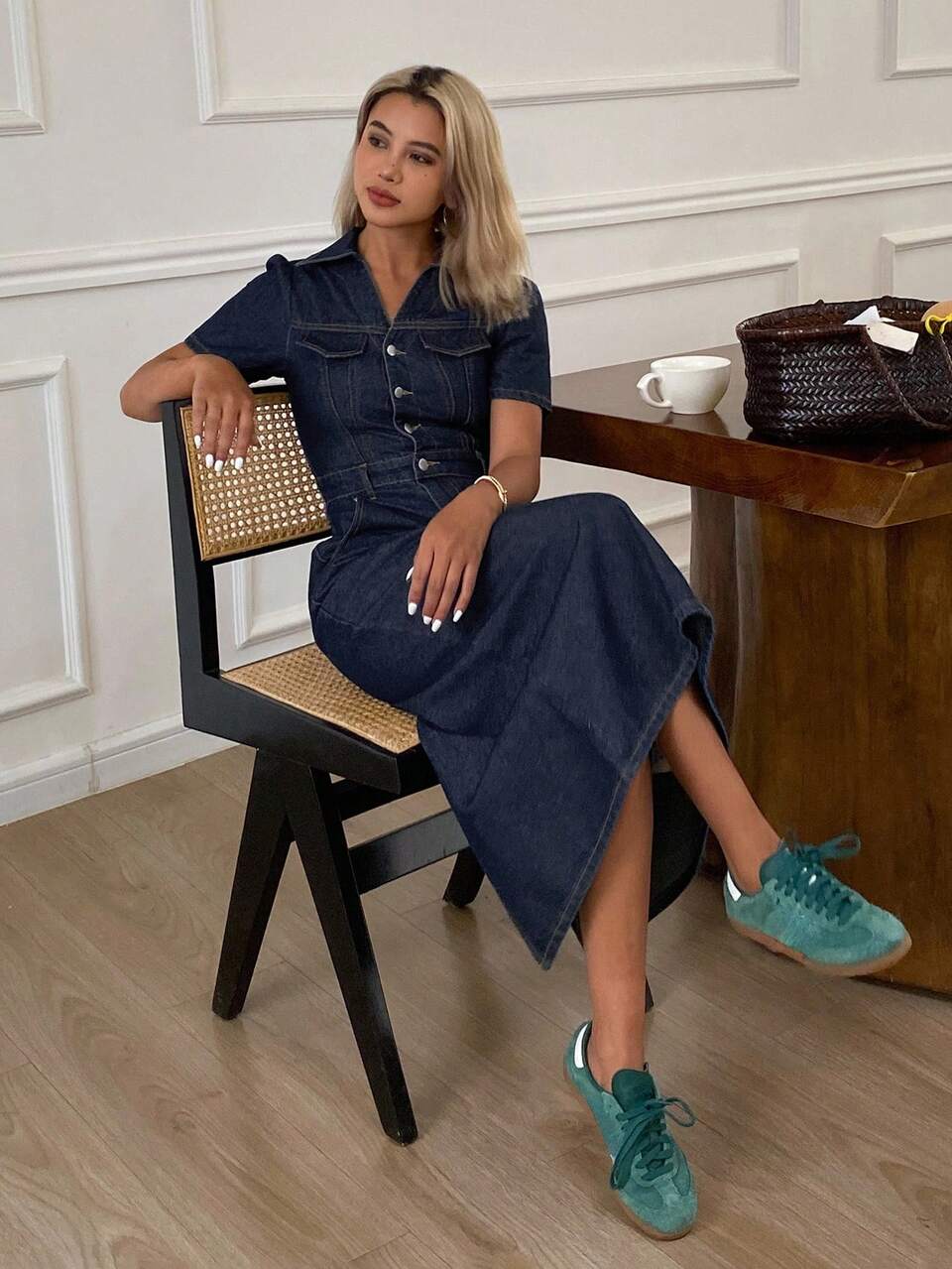 Women's Summer Turndown Collar Short Sleeve Denim Dress Sun Dresses For Women