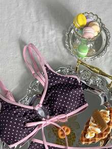Swim Mod Bộ đồ bơi nữ mùa hè đi biển họa tiết chấm bi, áo bikini cổ yếm buộc dây gợi cảm và quần tam giác - Nhiều màu - Xem 3