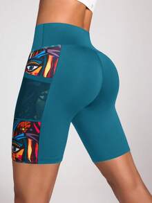 Easithlete Easithlete Digital Print Yoga Leggings With Pockets - Teal Blue - View 2