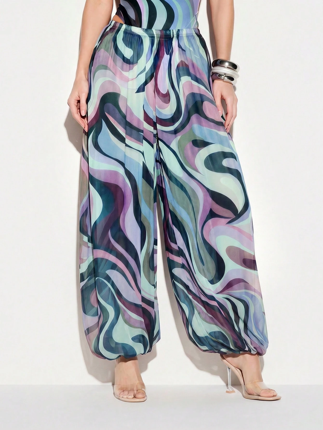 Swirl Print Wide Leg Beach Cover Up Pants