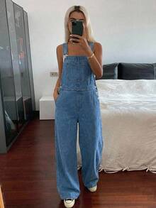 DAZY Áo liền quần denim nữ kiểu dáng thường ngày, có túi. - Rửa nhẹ - Xem 4