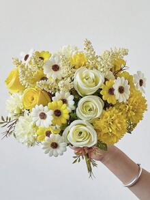 1/3 piezas Ramo de flores realistas de rosa de seda, margarita y diente de león para decoración de boda, hogar, fiesta, centro de mesa, decoración del hogar, regalo de flores artificiales - Amarillo - Ver 5