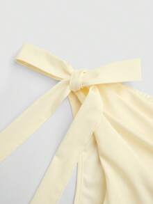 SHEIN Franclia Bộ đồ nữ thanh lịch, thoải mái, gồm áo và quần dây buộc vạt lệch, màu mơ, thích hợp cho các dịp dạ hội, xuân/hè, đi biển, tiệc sang trọng, thường ngày, dự đám cưới, dạ hội cao cấp, kỳ nghỉ, lễ tốt nghiệp, sinh nhật, kỳ nghỉ hè, đi làm. - Màu be - Xem 4