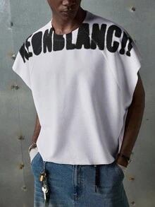 Manfinity RebelGame 男士街头时尚白色针织圆领字母印花针织背心，适合夏季穿着 - 淡紫色 - 查看 4