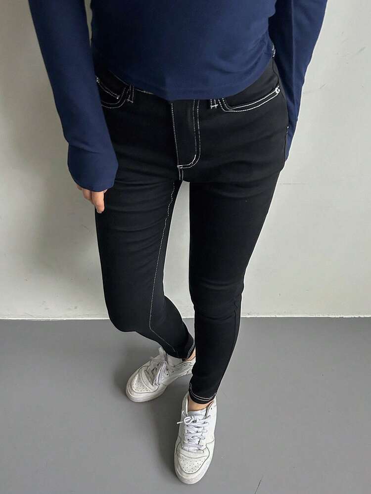 Women's Contrast Color Stitching Skinny Elegant Jeans