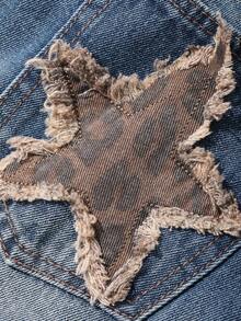 DAZY Jeans de pierna recta para mujer con decoración de bolsillo con estrella, estilo casual de calle - Azul lavado medio - Ver 6