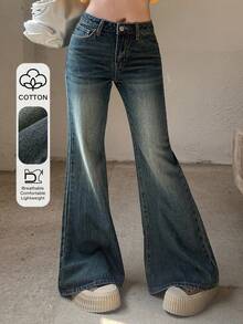 Dazy Tall Jeans de campana elegantes para mujer - Azul lavado oscuro - Ver 1