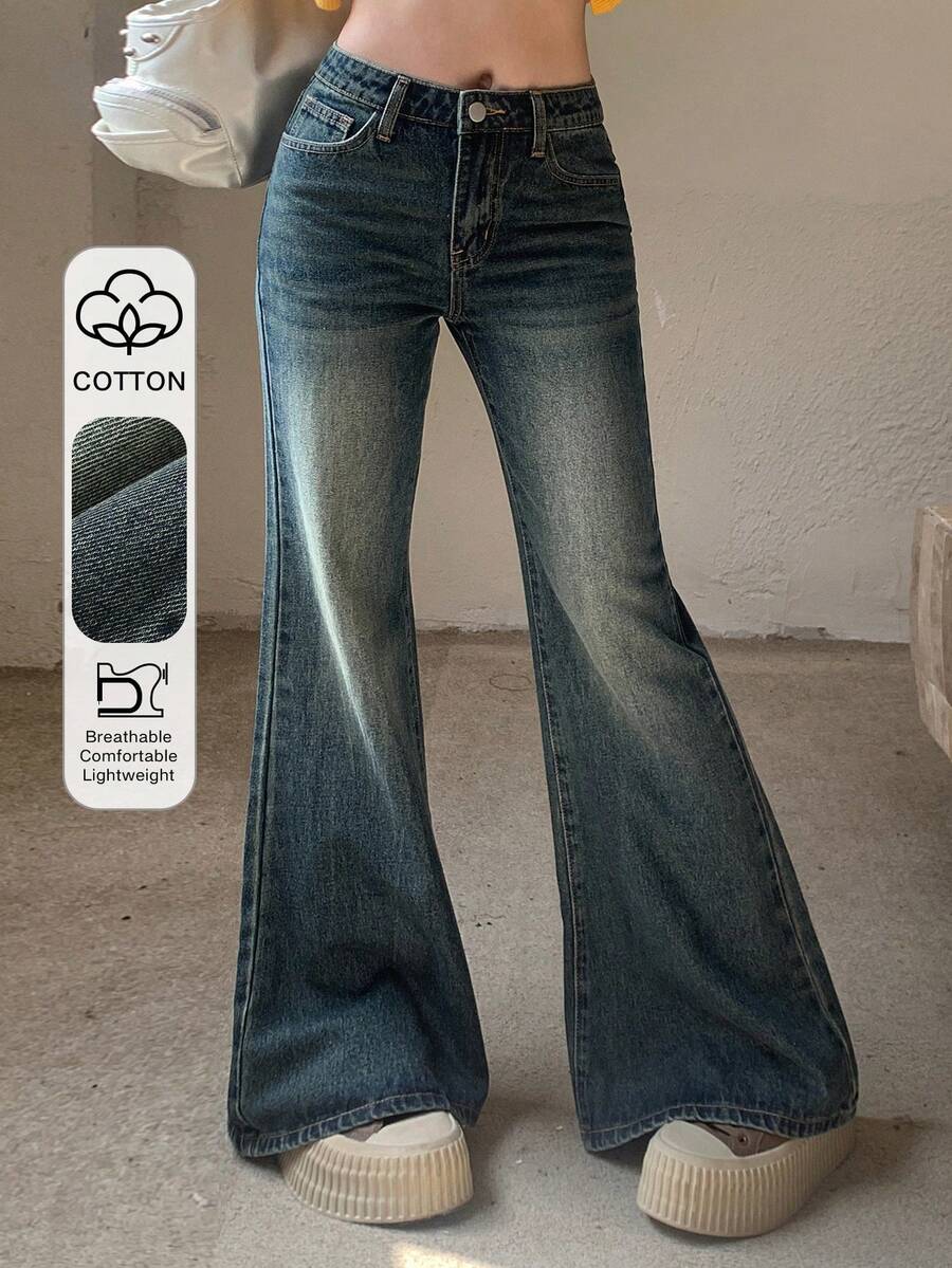 Dazy Tall Jeans de campana elegantes para mujer - Azul lavado oscuro - Ver 1