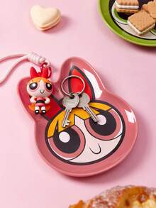 THE POWERPUFF GIRLS X SHEIN 1個卡通造型陶瓷迷你盤，適用於甜點、水果、小份食物，也可作為居家收納盤，收納鑰匙、珠寶等，適用於微波爐與洗碗機，適合居家使用，友誼、花開、泡泡、毛茛、Mojo - 西瓜紅 - 查看 5