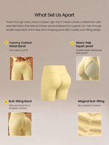 GLOWMODE 5" Ultrafine Soft Seamless Summer Sculpt High Waist Double Layer Coverage Sculpting Fit Mid-Thigh Biker Shorts With Butt Lift Compression Gym - French Vanilla - View 4