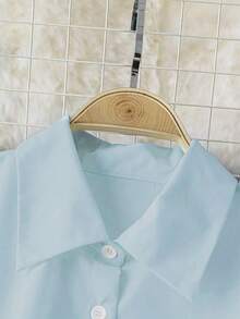 Qadelle Women's Casual Commute Solid Color Lantern Sleeve Blouse Fall Cloth For Women - Baby Blue - View 3
