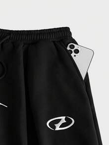 AXEPEAK Quần short nam kiểu dáng thường ngày, họa tiết hình học, có dây rút. - màu đen - Xem 6