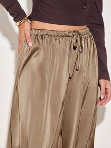 COSMINA Women's Satin Casual Tie-Up Pants, Versatile - Camel - View 3