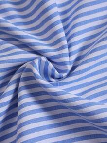 Weeklong Plus Size Women's Elegant Casual Vacation Daily Commute Minimalist Spaghetti Strap Waist Gathered A-Line Striped Patchwork Dress, Spring/Summer - Blue and White - View 3
