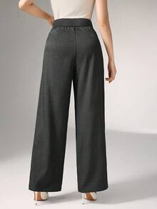 Heiryn Pantalones anchos de cintura alta plisados, elegantes y apropiados para ir al trabajo en otoño/invierno - Gris - Ver 5