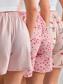 SHEIN Conjunto de shorts feminino plus size Cotton Line, cintura alta, confortável e casual, 3 peças, multicolorido, para uso diário. - Multicolorido - Ver 2