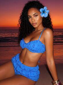 Vaytide Bộ bikini nữ gợi cảm in hoa, xếp ly - Màu xanh lam - Xem 5