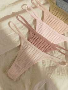 Lullawish 10pcs/Pack Women's Solid Color Ribbed Thong Panties - Multicolor - View 9