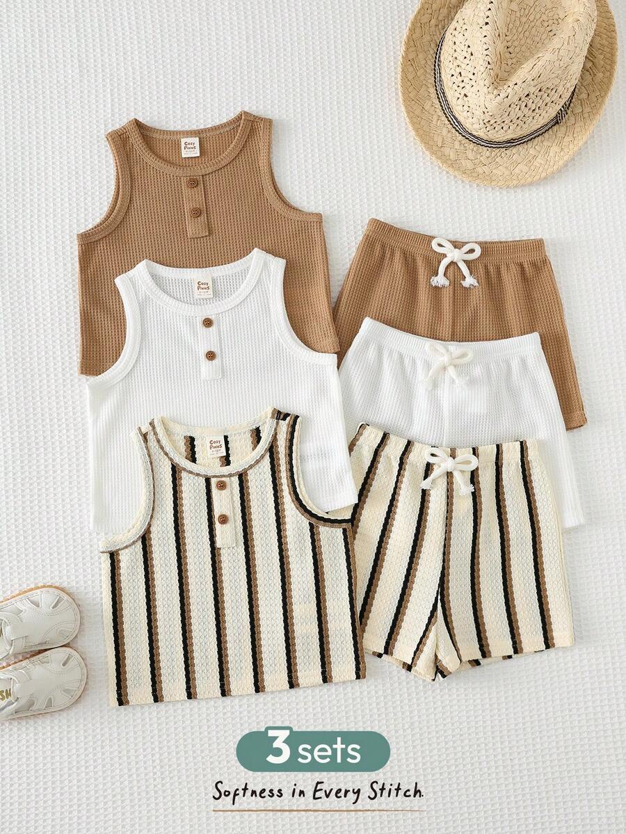 Cozy Pixies Bộ 6 món áo ba lỗ và quần short cho bé trai - màu nâu - Xem 1