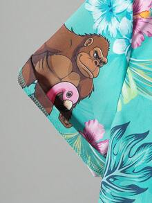 Camisa de manga corta con patrón de vacaciones lindo para niño preadolescente, adecuada para playa, viajes, escuela, campus, universidad - Multicolor - Ver 4