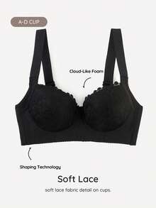 Bralution 1pc Women's Adjustable Seamless Wireless Bra, Comfy & Soft With Wide Strap For Shaping & Support Lingerie - Black - View 2