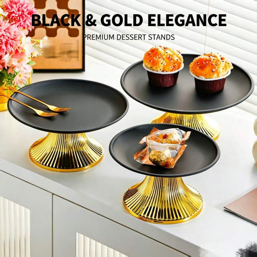 1 chiếc, giá đựng bánh nhiều tầng, dùng cho đám cưới, bàn tráng miệng, đĩa ăn nhẹ, tiệc sinh nhật, giá đựng bánh màu vàng, giá trưng bày tiệc buffet. - màu đen - Xem 1
