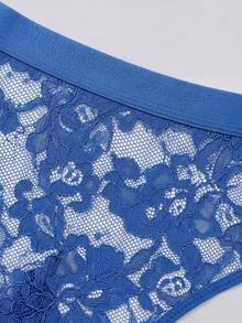 ELLERISSA Plus Size Blue Lace Crop Top Bra & Panty Set - Blue - View 7
