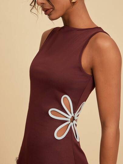 Travachic Solid Color Knit Waist Cutout Bodycon Mini Dress For Women, Suitable For Spring/Summer Vacation