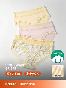 LUVLETTE Bộ 3 quần lót nữ cạp cao bằng cotton viền ren - họa tiết hoa và viền ren - Nhiều màu - Xem 1