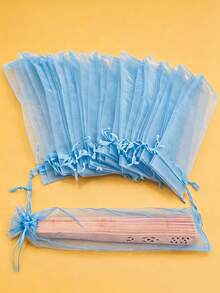 10/20/30/50/100pcs Drawstring Organza Gift Bag For Folding Hand Fan Storage, Pouches Tulle Bags,Rectangular Gift Bag, Craft Wrapping Bags Party Wedding Favor;Birthday Present,Kraft Paper Bags,First Birthday,Pink Christmas Wrapping Paper,Gift Box Small, Gift Bag(White) - Light blue - View 7