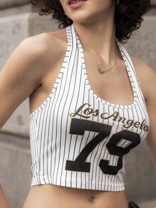 Xuxu's by Gio Damen gestreiftes Tanktop mit Buchstaben-Grafik im Streetstyle, Racerback, lässig - Schwarz und Weiss - Übersicht 4