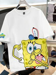 SpongeBob SquarePants | SHEIN Manfinity Joysei 男士卡通印花圆领短袖休闲百搭T恤 - 白色 - 查看 1