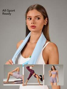OutZeal 1 Pc Sweat-Absorbent Ultra-Soft Foldable Blue Sport Towel With Lanyard Solid Color Gym Beach Yoga Fitness Swimming - Baby Blue - View 2