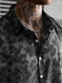 SLATEMANN 男士印花短袖单排扣衬衫和短裤套装 - 深灰色 - 查看 4