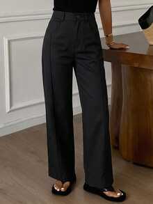 Women's Loose-Fitting Flared Pants With Pockets, Casual Solid Color Street Style Pants For Autumn - 黑色 - 查看 4