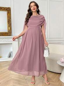 SHEIN Maternity Solid Color Pleated Casual Vacation Dress - Dusty Pink - View 10