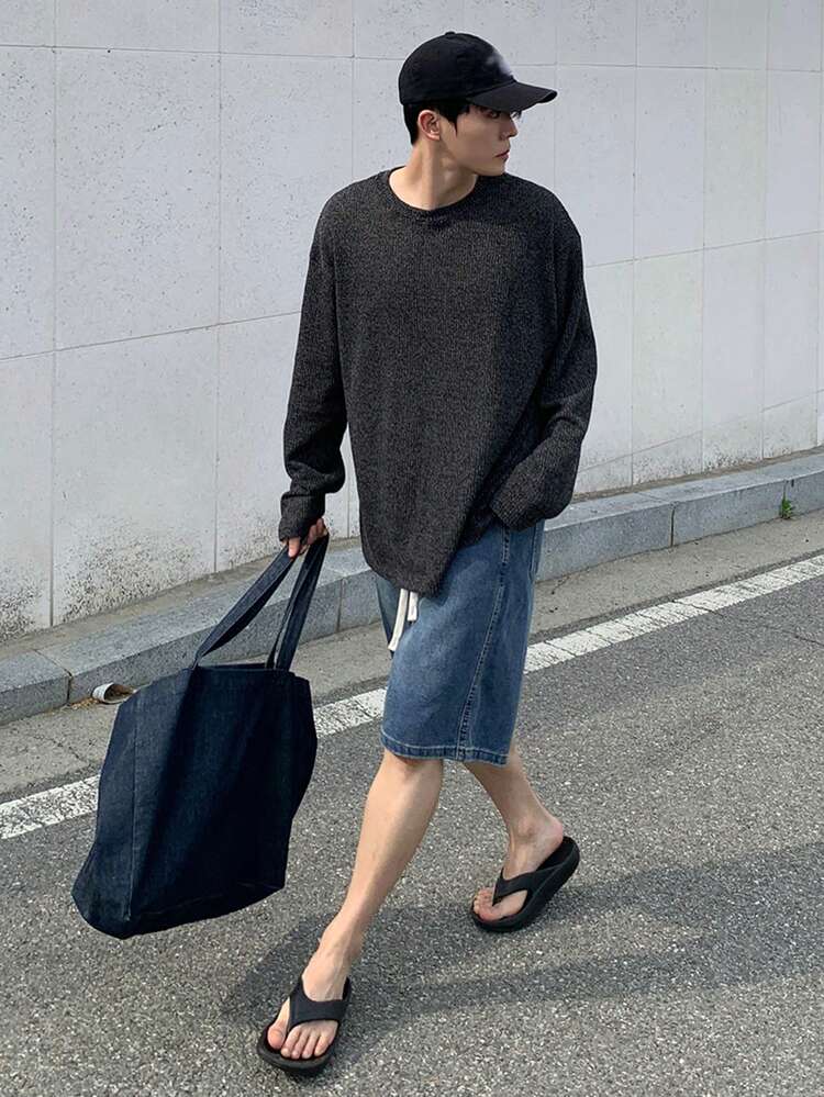 Men's Elastic Waist Drawstring Denim Shorts, Summer