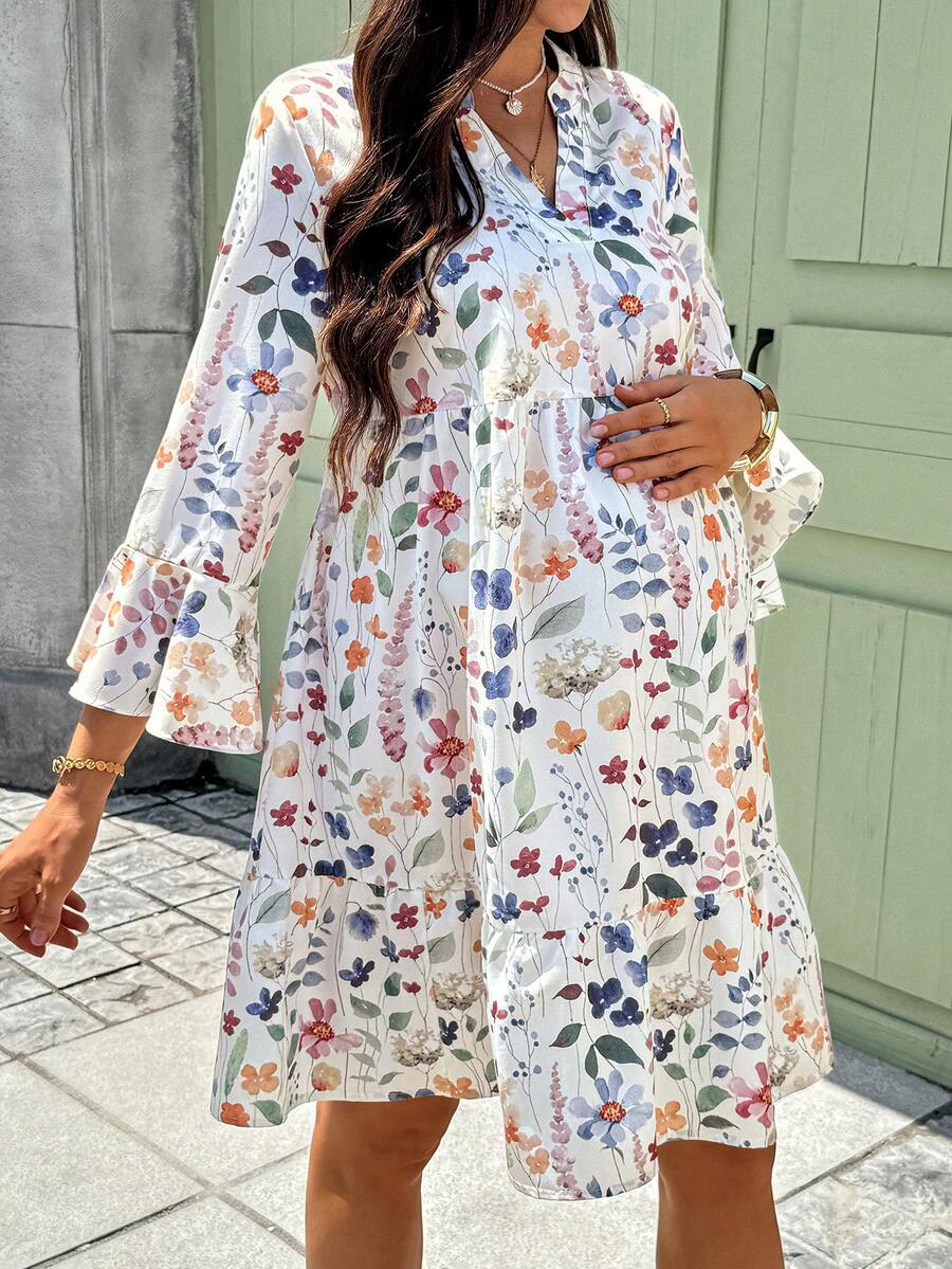 SHEIN Đầm bầu in hoa kiểu dáng thường ngày - trắng - Xem 1