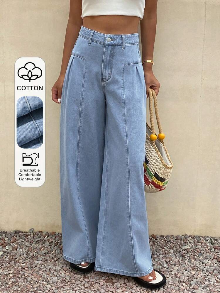 Women's Loose Pleated Wide Leg Casual Pants, Vacation Beach Style, Spring & Summer