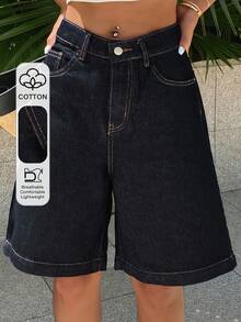 Dazy Tall Pantalones cortos vaqueros anchos y sueltos para mujer - Azul lavado oscuro - Ver 1