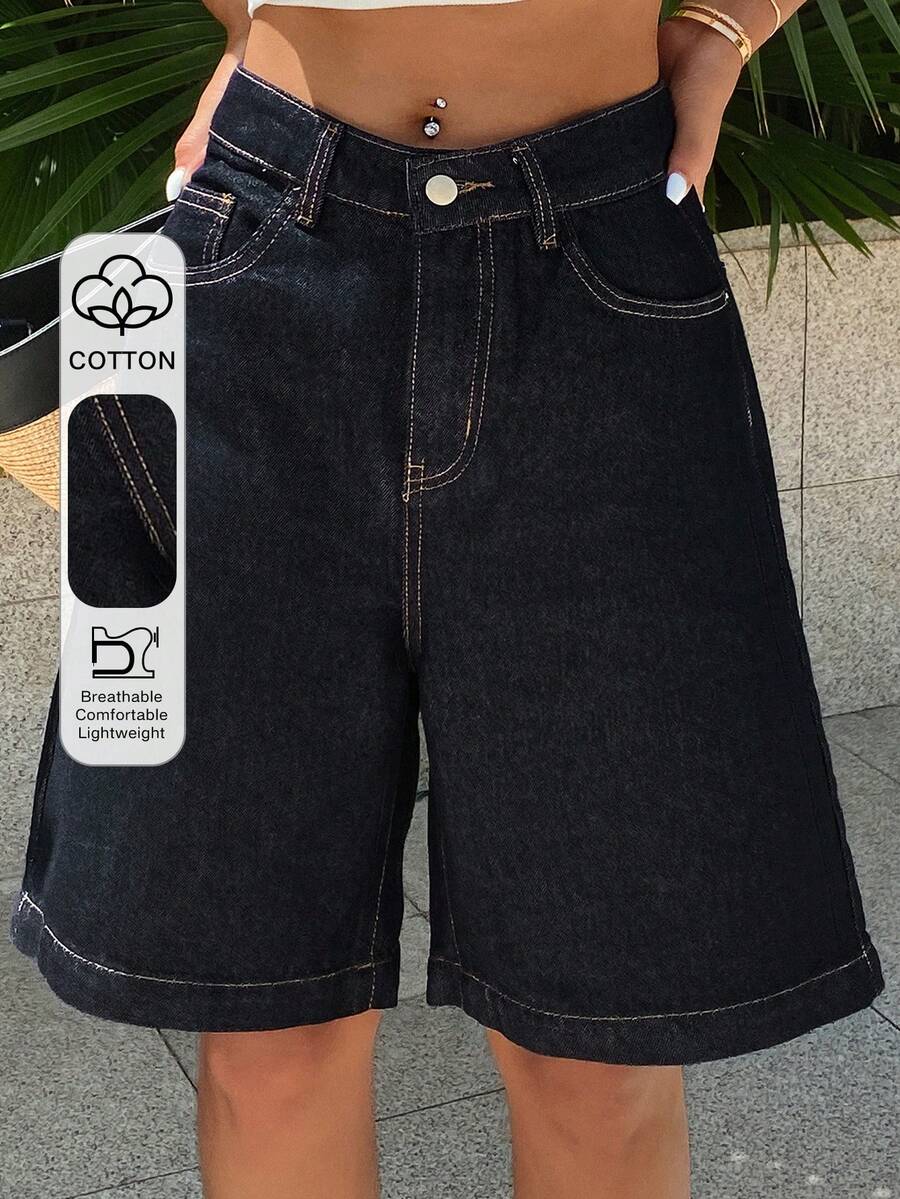 Dazy Tall Pantalones cortos vaqueros anchos y sueltos para mujer - Azul lavado oscuro - Ver 1
