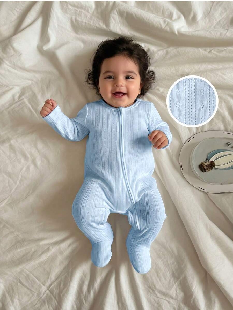 Loomiva Bộ đồ mặc nhà đơn giản, màu trơn, thoải mái cho bé sơ sinh trai/gái, chất liệu mềm mại, phù hợp cho mùa đông. - Màu xanh nhạt - Xem 1
