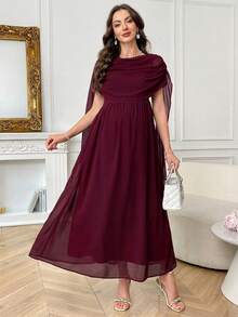 SHEIN Maternity Solid Color Pleated Casual Vacation Dress - Burgundy - View 10