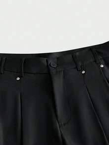AXEPEAK Men's Solid Color Pleated Wide Leg Loose Casual Pants - Black - View 5